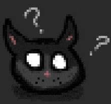 a pixel art drawing of a cat with a question mark on its head