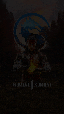 a mortal kombat poster with a man holding a fire