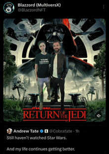 a poster for star wars return of the jedi with two men on it