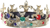 a crown with a fleur de lis design and colored stones