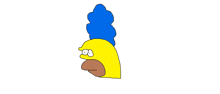 a drawing of homer simpson with a blue wig