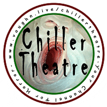 a logo for the chiller theatre has a picture of a monster