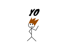 a stick figure with a red hair and the word yo above it