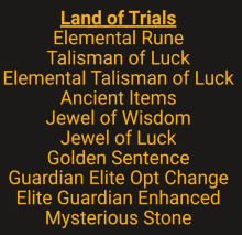 a black background with the words land of trials in yellow letters