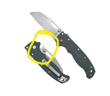 a knife with a yellow circle around it