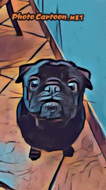 a photo cartoon of a pug dog looking up