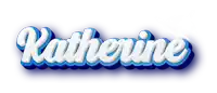 the word katherine is written in blue and white