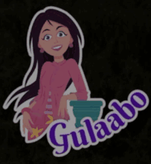 a sticker of a girl with the name gulaabo