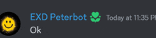 a message from exd peterbot says that today at 11:35 pm is ok