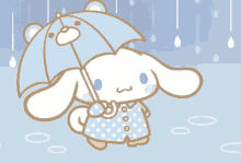 a drawing of a bunny holding an umbrella