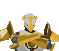 a pixel art illustration of a knight with a cross on his helmet