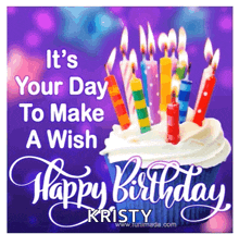 a birthday card for kristy with a cupcake and candles on it