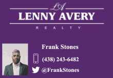 an ad for lenny avery realty has frank stones on it