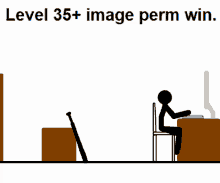 a stick figure is holding a bat and the words level 35+ image perm win