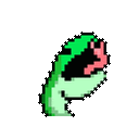 a pixel art drawing of a snake with its mouth open and a pink tongue .