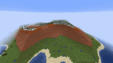 an aerial view of a minecraft world with mountains and a lake