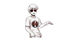 a cartoon character wearing sunglasses and a white t-shirt