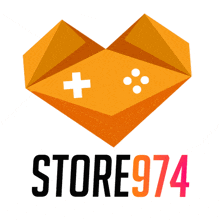 a logo for store974 with an orange heart with a white cross