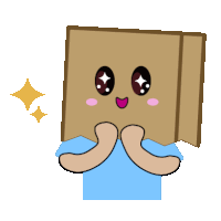 a cartoon character with a cardboard bag on his head