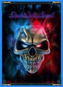 a picture of a skull with the words dark wolf angel written on the bottom