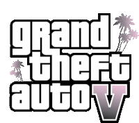 a logo for grand theft auto v with palm trees on a white background