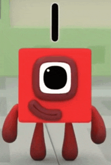 a red cartoon character with a big eye and a number one on top of it .