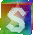 a rainbow colored background with a white letter s on it .