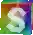 a rainbow colored background with a white letter s on it .