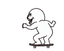 a cartoon of a man riding a skateboard with his mouth open .