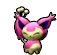 a pink and yellow pokemon with a purple tail and ears .