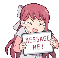 a cartoon girl holding a sign that says message me