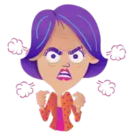 a cartoon illustration of a woman with purple hair and steam coming out of her ears