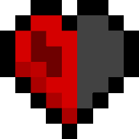 a pixel art of a red and black heart with a broken heart in the middle .