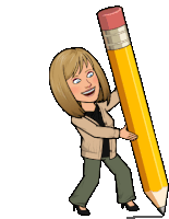 a cartoon of a woman holding a giant yellow pencil