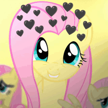 a cartoon pony with hearts on her head