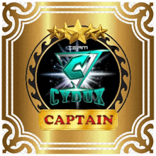 a logo for cydux team captain with a gold frame