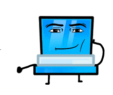 a cartoon drawing of a blue box with a face on it