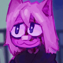 a cartoon drawing of a purple cat with a big smile on its face