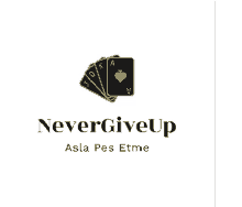 a logo for nevergiveup shows four playing cards