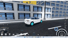 a tesla model 3 is driving down a street in a video game .