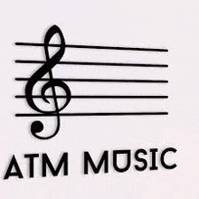 a logo for atm music with a treble clef and the word music .