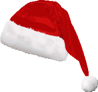 a red and white santa hat with a white pom pom on a white background