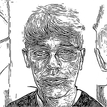 a black and white drawing of a man 's face