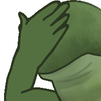 a drawing of a green frog covering its face with its hand