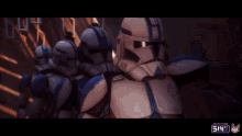 two clone trooper soldiers are standing next to each other in a scene from star wars