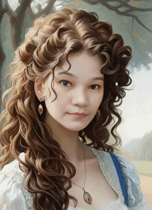 a painting of a woman with curly hair