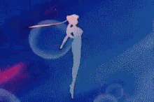 a pixel art drawing of a naked woman standing in front of a blue background with circles .