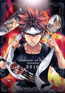 shokugeki no soma calendar for 2016 shows a man holding a fork