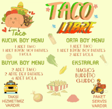 a menu for taco libre has a taco on it