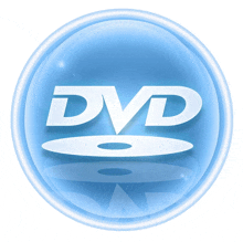 a blue circle with a white dvd logo inside